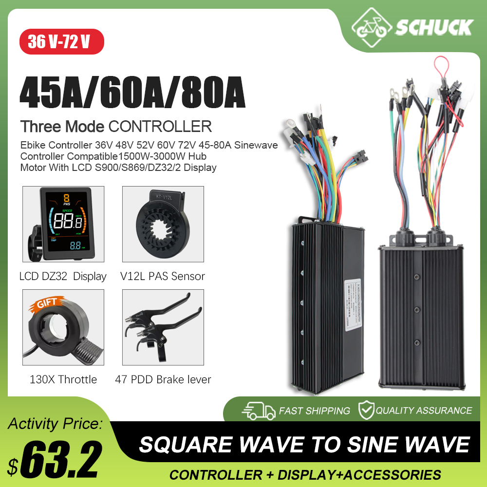 Sine Wave Controller 48V 72V 80A - E-bike 3 modalità 48V 52V 60V