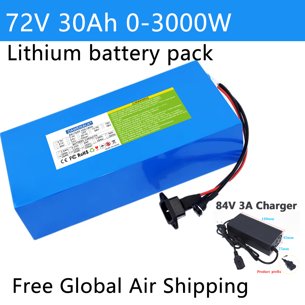 Electric Bicycle Battery 72V 30Ah - 72V 12Ah-30Ah 18650 Batteria 50A BMS