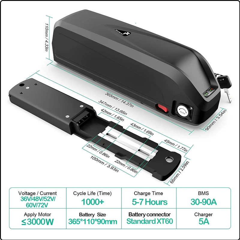 Batteria Ebike 72V 60V 48V 20A - Ebike Battery 48V 20Ah Hailong recensione e prezzo